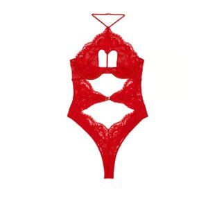 NEW Victoria's Secret Twinkle Lace Heart Cut-Out Teddy Lingerie Red 47379